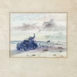 A WWII SOUTH AFRICAN TANK CORPS WATERCOLOUR PAINTING Period painting titled ON PATROL WESTERN DESERT