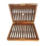 A SET OF TWELVE CASED ELECTROPLATE FRUIT KNIVES AND FORKS, MAPPIN AND WEBB, SHEFFIELD Each with