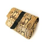 VINTAGE SNAKESKIN CLUTCH 26 by 17 by 3cm With black leather trim and internal zipper.Condition- good