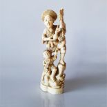 A JAPANESE IVORY OKIMONO OF A GOURD SELLER, MEIJI PERIOD 1868 – 1912 NOT SUITABLE FOR EXPORTCarved