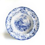 A MINTON GENEVESE OPAQUE 'SWISS SERIES' PATTERN PLATE Blue and white depicting Swiss landscape, back