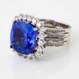 A DIAMOND AND TANZANITE RING