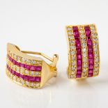 A PAIR OF RUBY AND DIAMOND EARRINGS