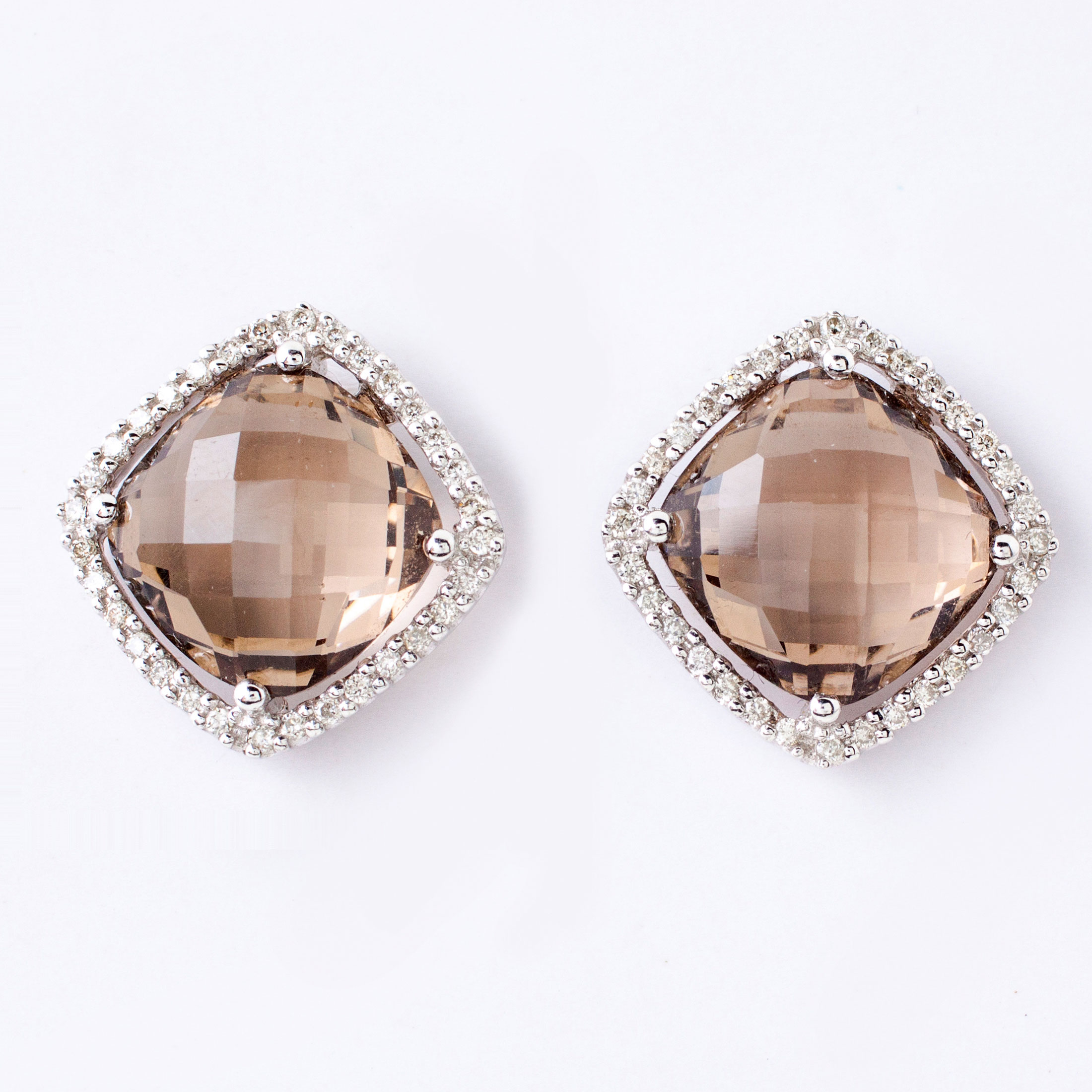 A PAIR OF DIAMOND AND SMOKY QUARTZ EARRINGS