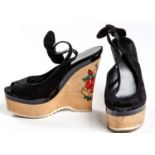 A PAIR OF GUCCI TATTOO HEART SLINGBACK WEDGES