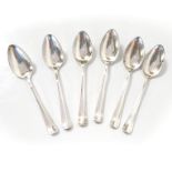 A SET OF SIX GEORGE VI SILVER OLD ENGLISH PATTERN COFFEE SPOONS, VINER'S LIMITED, BIRMINGHAM, 1939