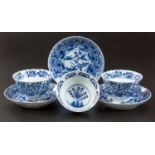 A SET OF THREE CHINESE BLUE AND WHITE TEA BOWLS AND SAUCERS, QING DYNASTY, 19TH CENTURY