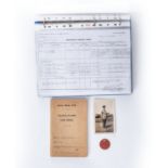 A WWI RAF PILOT'S LOG BOOK, PHOTO AND DOG TAG