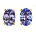 A PAIR OF TANZANITE EAR STUDS