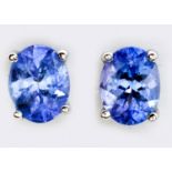 A PAIR OF TANZANITE EAR STUDS