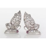 A PAIR OF DIAMOND AND RUBY EARCLIPS