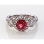 A PINK TOURMALINE AND DIAMOND RING