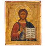 A RUSSIAN TEMPERA ON WOOD ICON OF ‘CHRISTUS PANTOKRATOR’, LATE 19TH CENTURY