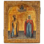 A RUSSIAN TEMPERA ON WOOD ICON OF TWO SAINTS, 19TH CENTURY
