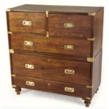 A TEAK AND BRASS-BOUND SECRETAIRE MILITARY CHEST, 19TH CENTURY