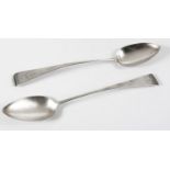 A PAIR OF GEORGE III SILVER OLD ENGLISH PATTERN BASTING SPOONS, MAKER'S MARK RUBBED, LONDON, 1818