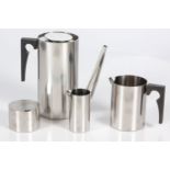 A STAINLESS STEEL CYLINDA COFFEE SERVICE, DESIGNED BY ARNE JACOBSEN FOR STELTON, 1960s