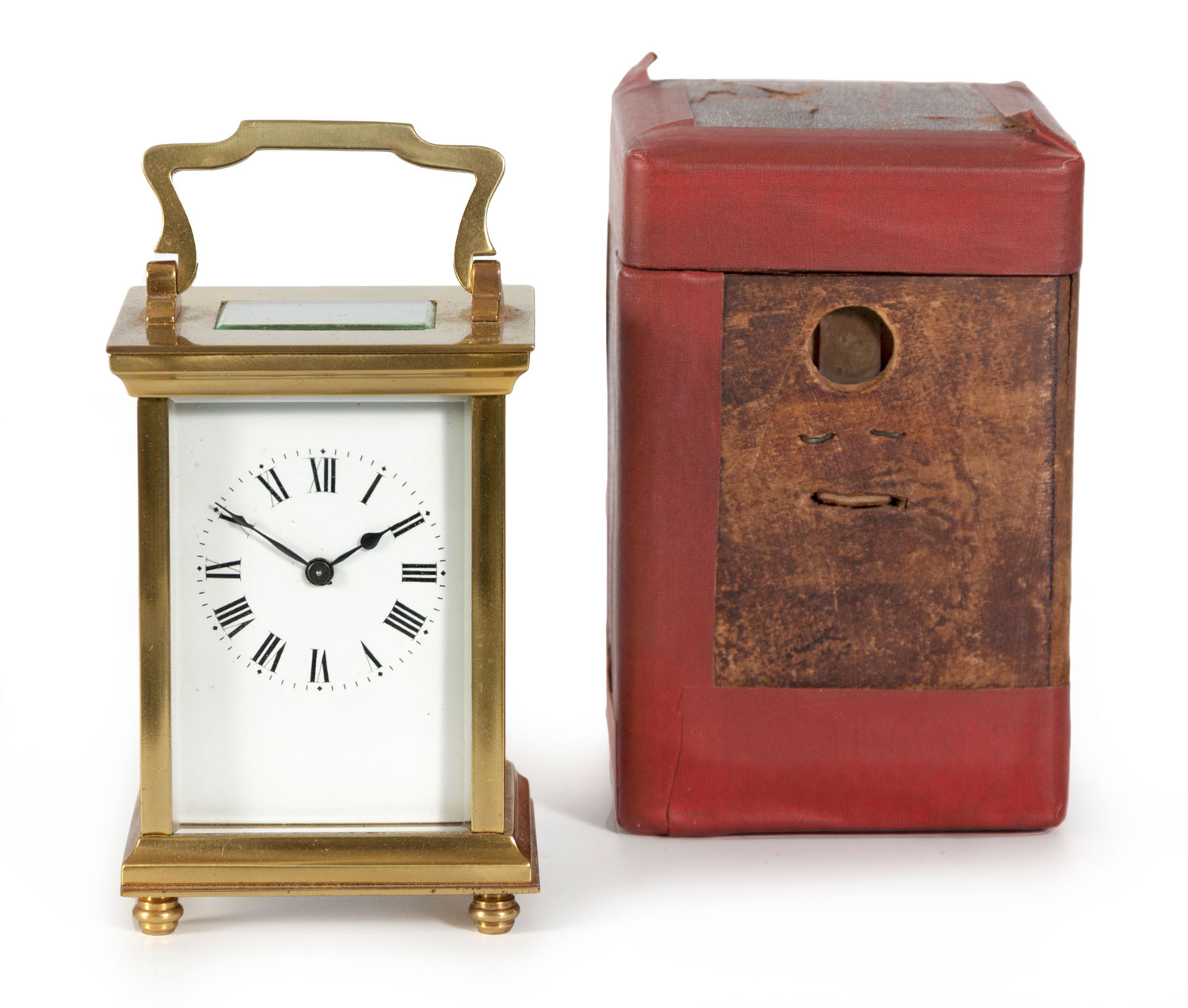 A CASED BRASS CARRIAGE CLOCK