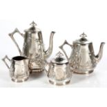 A WMF ART NOUVEAU FOUR-PIECE SILVER-PLATED TEA SERVICE, CIRCA 1910