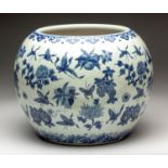 A CHINESE BLUE AND WHITE ‘ABUNDANCES’ FISH-BOWL, QING DYNASTY, LATE 19TH CENTURY