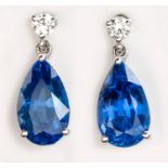 A PAIR OF SAPPHIRE AND DIAMOND PENDANT EARRINGS