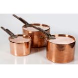 AN ENGLISH COPPER SAUCEPAN AND COVER, C. EARLE, MAYFAIR