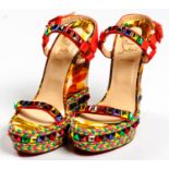 A PAIR OF CHRISTIAN LOUBOUTIN CATACLOU CUBANA 140 WEDGE SANDALS