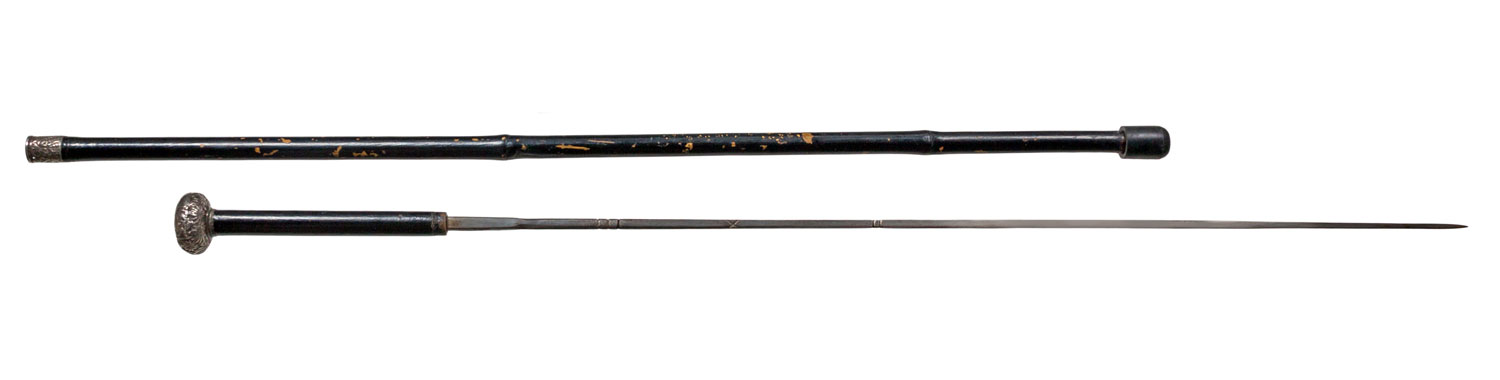 AN EBONISED AND SILVER-MOUNTED SWORD STICK