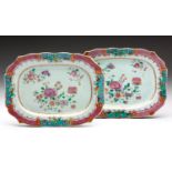 A PAIR OF CHINESE FAMILLE ROSE PORTUGUESE MARKET ‘ROSE GARLAND’ PLATTERS, QING DYNASTY