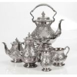 A VICTORIAN SILVER TEA SERVICE, HOLLAND, ALDWINCKLE AND SLATER FOR VINE AND THOMPSON, LONDON, 1901