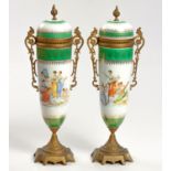 A PAIR OF VIENNESE PORCELAIN AND GILT-METAL URNS, LATE 19TH CENTURY