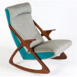 A MAHOGANY ROCKING CHAIR, MANUFACTURED BY DUROS