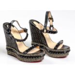 A PAIR OF CHRISTIAN LOUBOUTIN CATACLOU OPTIC MOSAICO 140 WEDGE SANDALS