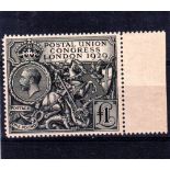 GREAT BRITAIN ** 1929 P.U.C. £1 black. Right marginal. White gum printing. Superb unmounted mint.