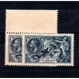 GREAT BRITAIN ** 1934 Re-engraved Sea Horses. 10/- indigo. Two shades, one top marginal. Unmounted