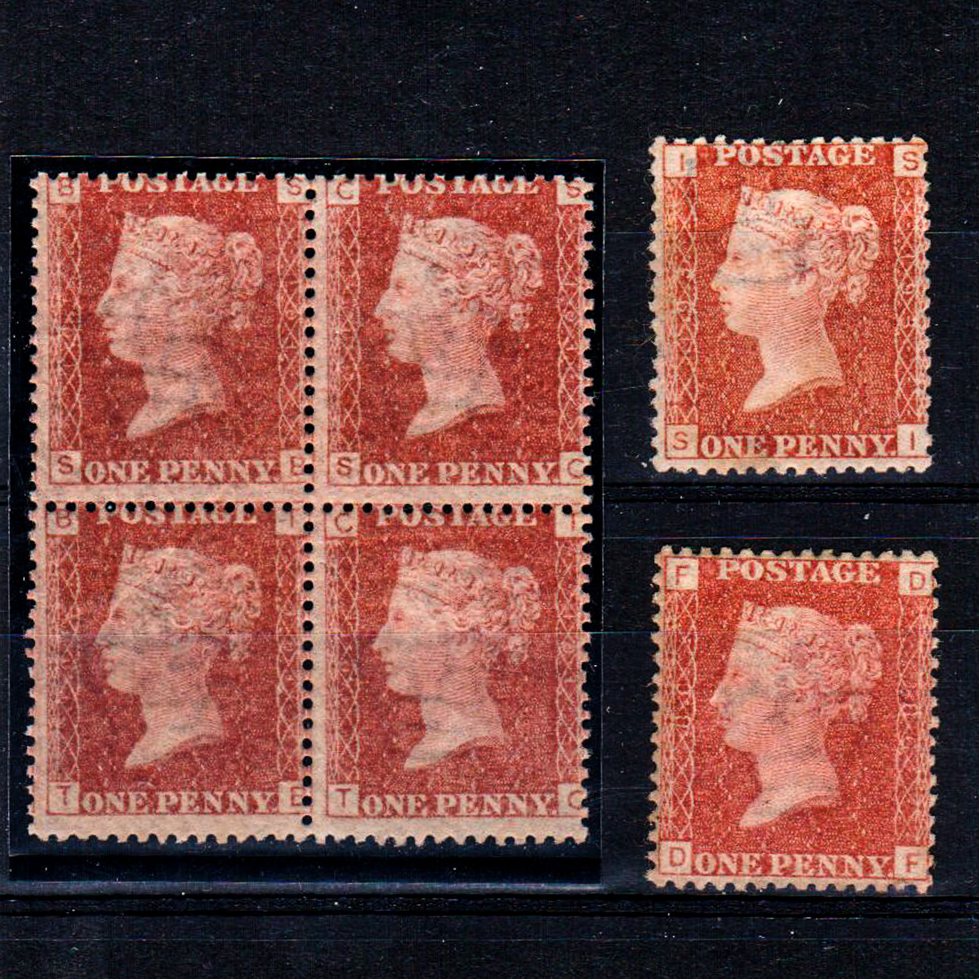 GREAT BRITAIN */** 1864-1879 line-engraved 1d rose-red, comprising Plate 101 block of 4 fine