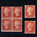 GREAT BRITAIN */** 1864-1879 line-engraved 1d rose-red, comprising Plate 101 block of 4 fine