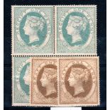 GREAT BRITAIN * 1853 Postal Fiscal Stamps, comprising 1d ochre (2 shades) plus 1d pale turquoise-