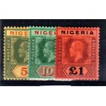 NIGERIA */** 1917-1932 King George V 5/-, 10/- and £1. Fine mounted/unmounted mint. Large part o.