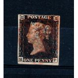 GREAT BRITAIN o 1840 1d black, Plate 1a, lettered HF, fine used with red MC cancellation, good