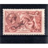 GREAT BRITAIN ** 1918-1919 Sea Horses B.W. Printing. 5/- rose-carmine. Unmounted mint. Full o.g.