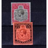 BERMUDA */** 1918-1922 2/6 black & red on blue paper plus £1 purple & black on red paper. 2/6 very