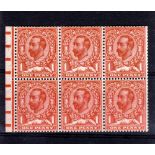 GREAT BRITAIN ** 1911 King George V 1d carmine. Inverted watermark. Booklet pane of 6. Full o.g.