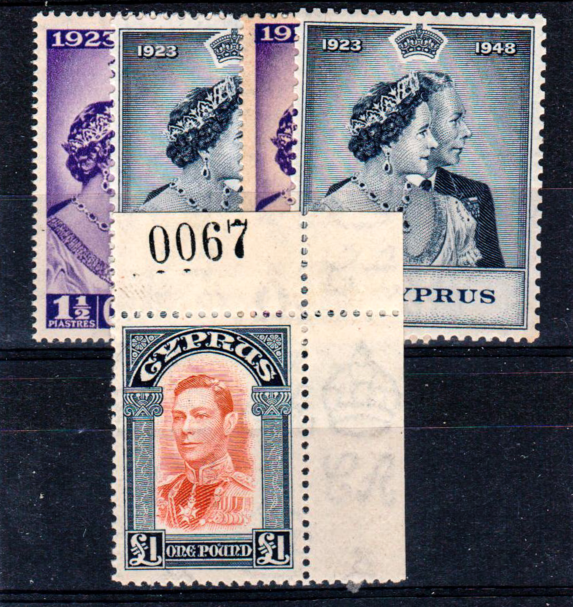 CYPRUS ** 1938-1948 King George VI £1 sheet number example plus two Royal Silver Wedding sets.