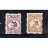 AUSTRALIA ** 1913-16 9d violet and 2/- brown Roos. Fine o.g. SG 10, 41. Cat £ 355