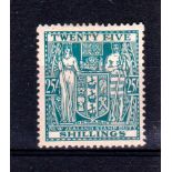 NEW ZEALAND * 1931-1940 Postal Fiscal. 25/-greenish blue. Lightly hinged. Large part o.g. SG F159.