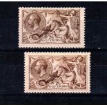 GREAT BRITAIN * 1918-1919 Sea Horses B.W. Printing. 2/6 chocolate-brown and 2/6 reddish brown.