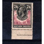 NORTHERN RHODESIA ** 1925-1929 King George V 7/6 rose-purple & black. Lower marginal with part