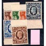 GREAT BRITAIN ** 1939-1948 King George VI 2/6 to £1. Unmounted mint. Full o.g. All marginal. SG