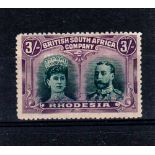 RHODESIA * 1910-1913 3/- green & violet 'Double Head'. Very fine mint. Large part o.g. SG 158. Cat £